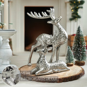 Hammered Silver Reindeer Figurines Set of 2 - 7x7x2/11x8.5x2