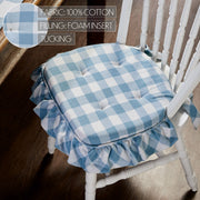 Annie Buffalo Check Blue Ruffled Chair Pad 16.5x18