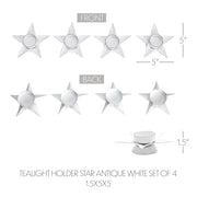 Tealight Holder Star Antique White Set of 4 1.5x5x5