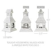 Tealight Holder Metal Village House A Antique White 9.5x5.5x5.5