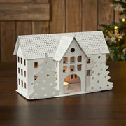 Tealight Holder Metal Village House B Antique White 6.75x10.5x5.5