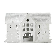 Tealight Holder Metal Village House B Antique White 6.75x10.5x5.5