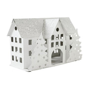 Tealight Holder Metal Village House B Antique White 6.75x10.5x5.5