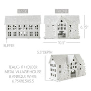 Tealight Holder Metal Village House B Antique White 6.75x10.5x5.5