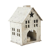 Tealight Holder Metal Village House D Antique Cream 6.75x4.75x4.5