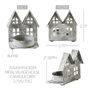 Tealight Holder Metal Village House E Antique Grey 2.75x2.75x2