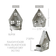 Tealight Holder Metal Village House F Antique Grey 3x2.75x2