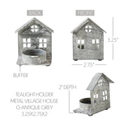 Tealight Holder Metal Village House G Antique Grey 3.25x2.75x2