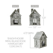 Tealight Holder Metal Village House H Antique Grey 7.25x5.5x4.75