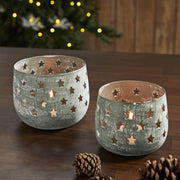 Starbright Distressed Gray Metal Candle Holder Set of 2 - 3.54/4.13 inch