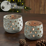Starbright Distressed Gray Metal Candle Holder Set of 2 - 3.54/4.13 inch