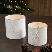 Scenic Snowflake Distressed White Metal Candle Holder Set of 2 - 3.75/4.75 inch