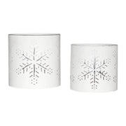 Scenic Snowflake Distressed White Metal Candle Holder Set of 2 - 3.75/4.75 inch