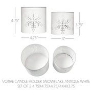 Scenic Snowflake Distressed White Metal Candle Holder Set of 2 - 3.75/4.75 inch