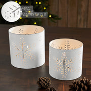 Scenic Snowflake Distressed White Metal Candle Holder Set of 2 - 3.75/4.75 inch