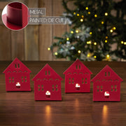 Tealight Holder House Barn Red Set of 4 4.5x3.75x2.25