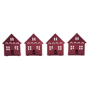 Tealight Holder House Burgundy Set of 4 4.5x3.75x2.25