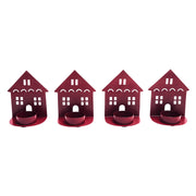 Tealight Holder House Burgundy Set of 4 4.5x3.75x2.25