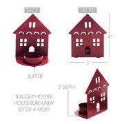 Tealight Holder House Burgundy Set of 4 4.5x3.75x2.25