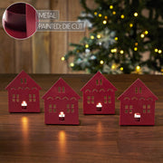 Tealight Holder House Burgundy Set of 4 4.5x3.75x2.25