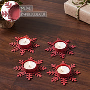Tealight Holder Snowflake Barn Red Set of 4 0.6x4.13x4.13