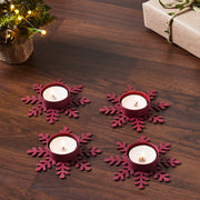 Tealight Holder Snowflake Burgundy Set of 4 0.6x4.13x4.13