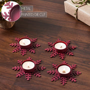 Tealight Holder Snowflake Burgundy Set of 4 0.6x4.13x4.13