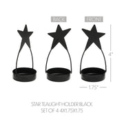 Star Tealight Holder Black Set of 4 4x1.75x1.75