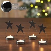 Star Tealight Holder Black Set of 4 4x1.75x1.75