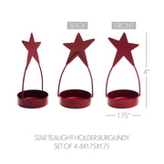 Star Tealight Holder Burgundy Set of 4 4x1.75x1.75