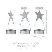Star Tealight Holder Silver Set of 4 4x1.75x1.75