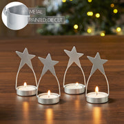 Star Tealight Holder Silver Set of 4 4x1.75x1.75