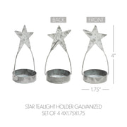 Star Tealight Holder Galvanized Set of 4 4x1.75x1.75