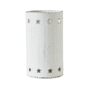Star Border Distressed White Metal Candle Holder 4.25x2.75x2.75