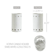 Star Border Distressed White Metal Candle Holder 4.25x2.75x2.75