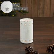 Star Border Distressed White Metal Candle Holder 4.25x2.75x2.75