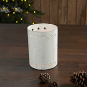 Star Border Distressed White Metal Candle Holder 6x4.25x4.25