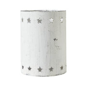 Star Border Distressed White Metal Candle Holder 6x4.25x4.25