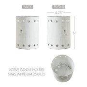 Star Border Distressed White Metal Candle Holder 6x4.25x4.25