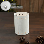 Star Border Distressed White Metal Candle Holder 6x4.25x4.25