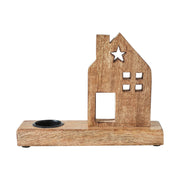 Tealight Holder Wooden Saltbox House w/ Star Natural 9x6.75x2.5