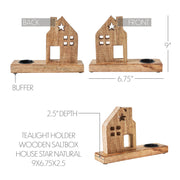 Tealight Holder Wooden Saltbox House w/ Star Natural 9x6.75x2.5
