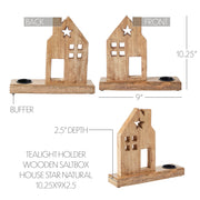 Tealight Holder Wooden Saltbox House w/ Star Natural 10.25x9x2.5