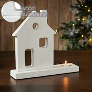 Tealight Holder Village House White 11x10.25x2.5