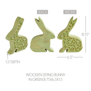 Bunny Hop Wooden Sitting Bunny In Green 8.75x6.5x1.5