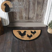 Down Home Rooster & Hens Coir Rug Half Circle 16.5x33