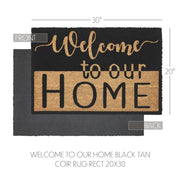 Welcome To Our Home Black Tan Coir Rug Rect 20x30