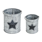 Votive Candle Holder w/ Star Cutout Galvanized Set of 2 Sizes