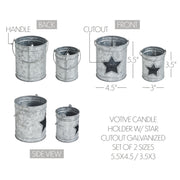 Votive Candle Holder w/ Star Cutout Galvanized Set of 2 Sizes