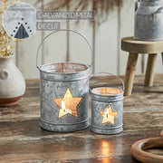 Votive Candle Holder w/ Star Cutout Galvanized Set of 2 Sizes